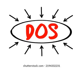 DOS - Disk Operating System Is A Computer Operating System That Resides On And Can Use A Disk Storage Device, Acronym Text Concept With Arrows