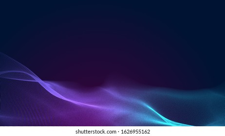 Dot Blue Purple Wave Line Light Gradient Dark Background. Abstract  Technology Big Data Digital Background. 3d Rendering.