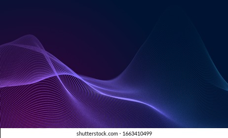 Dot Blue Purple Wave Line Light Gradient Dark Background. Abstract  Technology Big Data Digital Background. 3d Rendering.