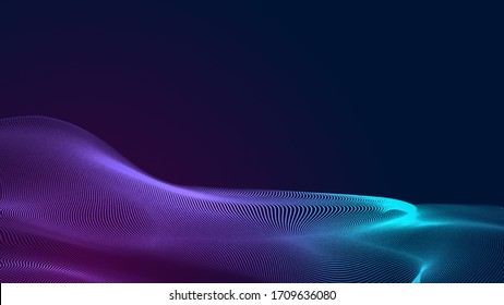 Dot Blue Purple Wave Line Light Gradient Dark Background. Abstract  Technology Big Data Digital Background. 3d Rendering.