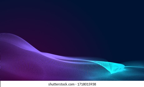 Dot Blue Purple Wave Line Light Gradient Dark Background. Abstract  Technology Big Data Digital Background. 3d Rendering.