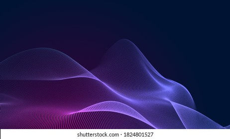 Dot Blue Purple Wave Line Light Gradient Dark Background. Abstract  Technology Big Data Digital Background. 3d Rendering.