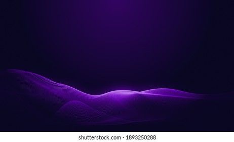 Dot Blue Purple Wave Line Light Gradient Dark Background. Abstract  Technology Big Data Digital Background. 3d Rendering.