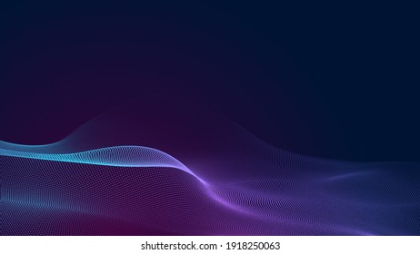 Dot Blue Purple Wave Line Light Gradient Dark Background. Abstract  Technology Big Data Digital Background. 3d Rendering.