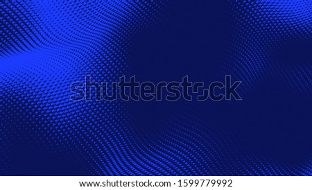 Dot blue wave light screen gradient texture background. Abstract  technology big data digital background. 3d rendering.