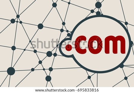 Dot com domain name. Internet and web telecommunication concept. Molecule And Communication Background. Connected lines with dots.