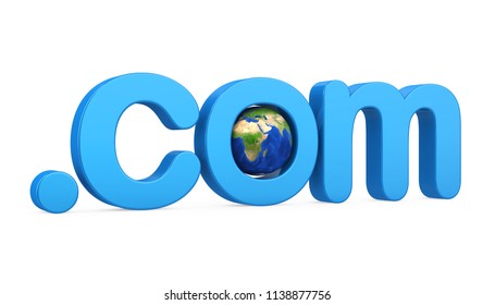 Dot Com with Globe Isolated. 3D rendering
