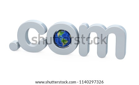 Dot Com with Globe Isolated. 3D rendering