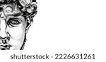 Dot Drawing of David, Michelangelo David Marble sculpture Art on white background.  The mythological hero of ancient Greece.