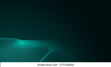 Dot Green Wave Light Screen Gradient Texture Background. Abstract  Technology Big Data Digital Background. 3d Rendering.