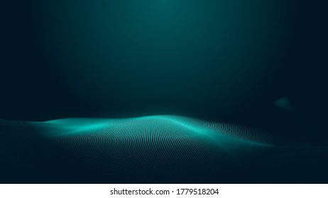 Dot Green Wave Light Screen Gradient Texture Background. Abstract  Technology Big Data Digital Background. 3d Rendering.