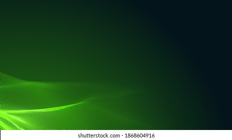 Dot Green Wave Light Screen Gradient Texture Dark Background. Abstract  Technology Big Data Digital Background. 3d Rendering.