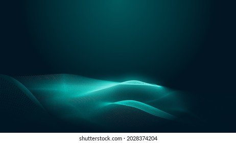 Dot Green Wave Light Screen Gradient Texture Background. Abstract  Technology Big Data Digital Background. 3d Rendering.