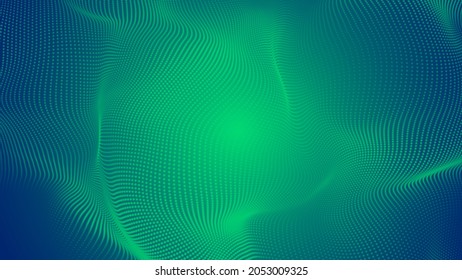 Dot Green Wave Light Screen Gradient Texture Background. Abstract Technology Big Data Digital Background. 3d Rendering.