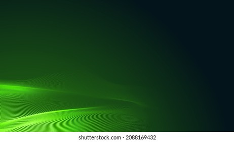 Dot Green Wave Light Screen Gradient Texture Dark Background. Abstract  Technology Big Data Digital Background. 3d Rendering.