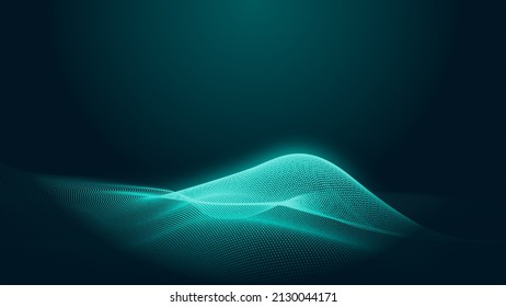 Dot Green Wave Light Screen Gradient Texture Background. Abstract  Technology Big Data Digital Background. 3d Rendering.