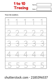 Dot To Dot Number Tracing Practice For Kindergarten Play School Kids Trace The Dots And Write The Number Activity Worksheet Easy And Simple Pattern Writing Book Holiday Homework 