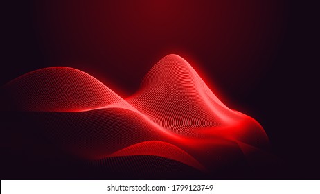 Dot Red Purple Wave Line Light Gradient Dark Background. Abstract  Technology Big Data Digital Background. 3d Rendering.