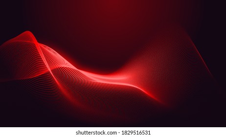 Dot Red Purple Wave Line Light Gradient Dark Background. Abstract  Technology Big Data Digital Background. 3d Rendering.