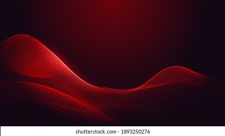 Dot Red Purple Wave Line Light Gradient Dark Background. Abstract  Technology Big Data Digital Background. 3d Rendering.