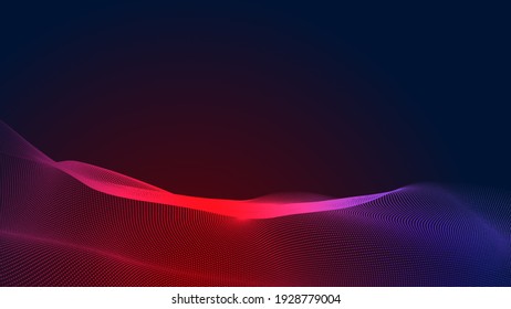 Dot Red Purple Wave Line Light Gradient Dark Background. Abstract  Technology Big Data Digital Background. 3d Rendering.