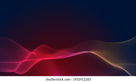 Dot Red Purple Wave Line Light Gradient Dark Background. Abstract  Technology Big Data Digital Background. 3d Rendering.