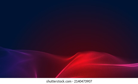 Dot Red Purple Wave Line Light Gradient Dark Background. Abstract  Technology Big Data Digital Background. 3d Rendering.