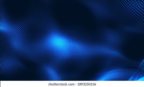 Dot White Blue Wave Light Screen Gradient Texture Background. Abstract  Technology Big Data Digital Background. 3d Rendering.