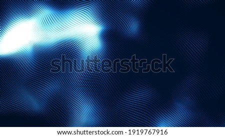 Dot white blue wave light screen gradient texture background. Abstract  technology big data digital background. 3d rendering.