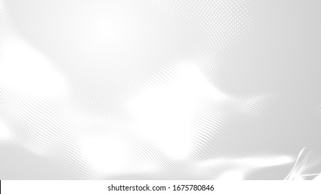 Dot White Gray Wave Light Technology Texture Background. Abstract Big Data Digital Concept. 3d Rendering.