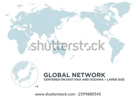 dotted blue world map centered on East Asia and Oceania. large size.