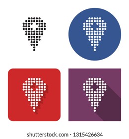 Dotted icon of location in four variants. With short and long shadow