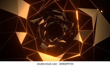 Dotted Line Digital Plexus Tunnel Gold 3d Render Loop