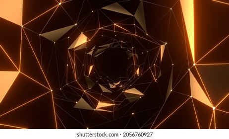 Dotted Line Digital Plexus Tunnel Gold 3d Render Loop