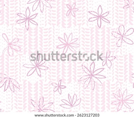 Dotted pattern texture, drawing flowers background. Wavy ripple white floral texture. Artistic abstract pink seamless pattern