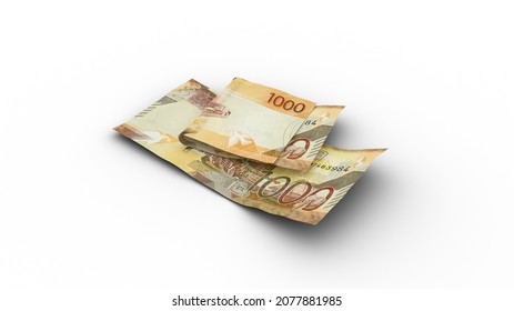 Double 1000 Kenyan shilling notes with shadows isolated on white background