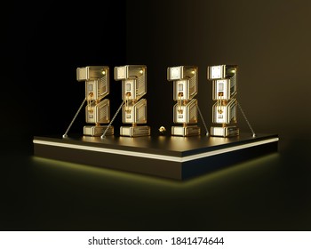 Double 11 Event 3D Golden Text On Black Background