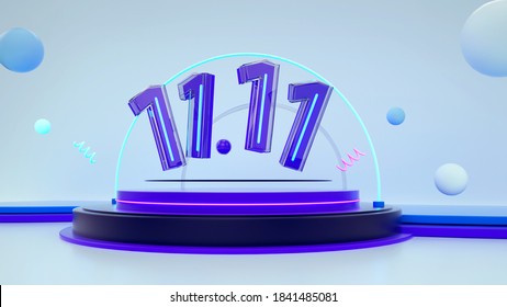 Double 11 Number With Neon Light On The White Background