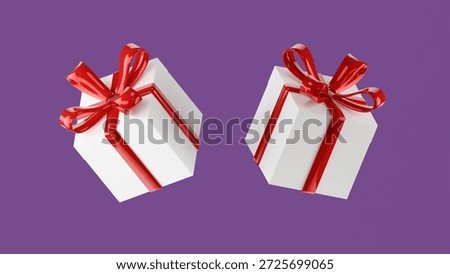 Double 3D floating White gift box with Red ribbon on Affair based background color. 3D modeling object.
