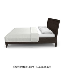 Double Bed Isolated Over White. Side View. 3D Illustration