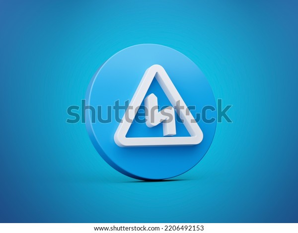 Double bend first to the left warning sign\
Blue 3d Icon 3d\
illustration