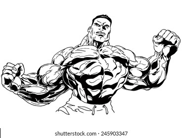 double biceps,illustration,black and white,drawing,outline