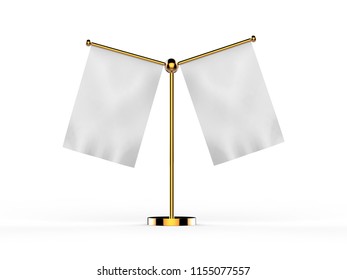 Double Desk Or Table Flag Mockup Isolated On White Background, 3d Illustration.