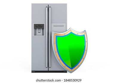 Double Door Fridge With Shield, 3D Rendering Isolated On White Background