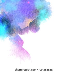 Double Exposure Illustration Of Pregnant Woman. Pregnant Woman Silhouette Plus Abstract Water Color Painted. Digital Art Painting.