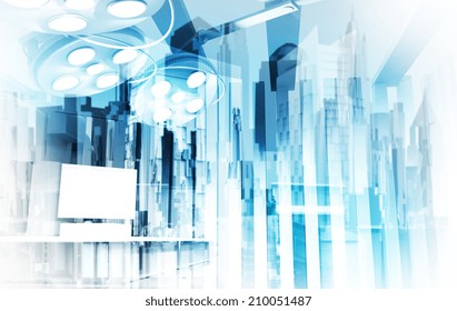 Double Exposure Of Image Abstract Hospital City As Medical Concept 