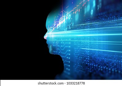 double exposure image of financial graph and virtual human 3dillustration  on business technology  background represent algorithmic trading process.