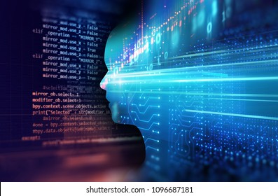 double exposure image of financial graph and virtual human 3dillustration  on business technology  background represent algorithmic trading process.