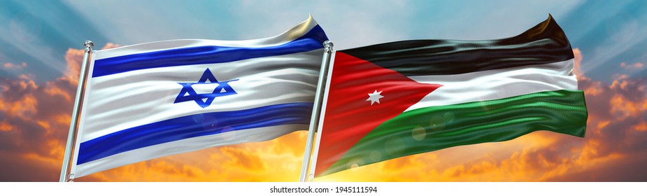 Double Flag Jordan And Israel Flag Waving Flag With Texture Background- 3D Illustration - 3D Render