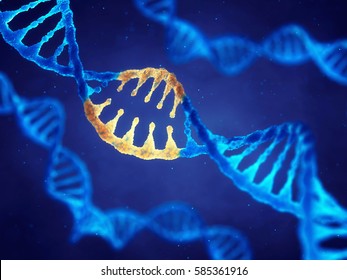 Double Helix DNA Molecule With Modified Genes , Correcting Mutation By Genetic Engineering , 3d Illustration